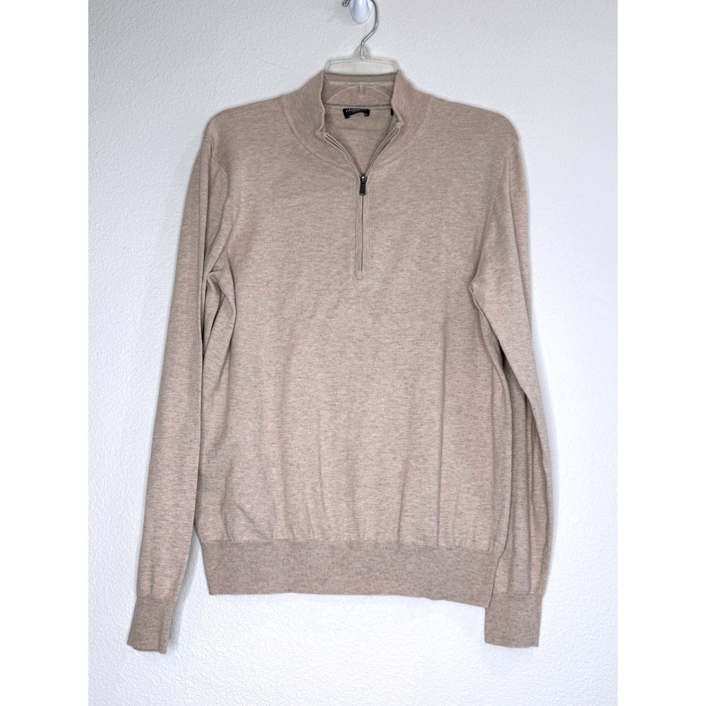 FAHERTY Mens Movement 1/4 Zip Sweater MED Tan Cotton Blend Pullover Quiet Luxury